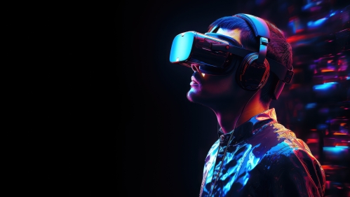 Man wearing VR headset in the dark