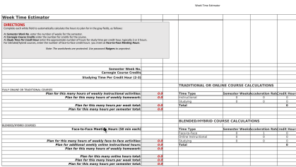 Screenshot of excel table for calculating time on task