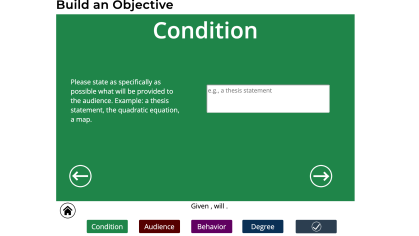 Screenshot of application to develop learning objectives