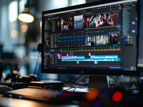 Computer monitor showing video editing software