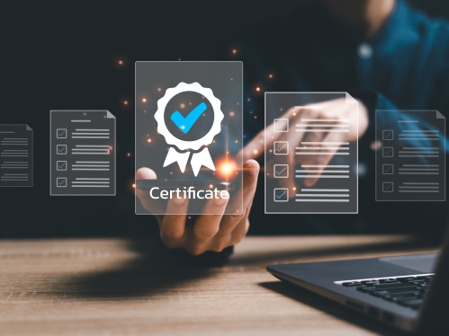 virtual image of certificate over a hand
