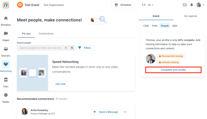 Complete your profile is highlighted